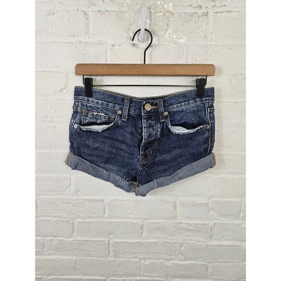 Urban Outfitters Women's Low Rise Cuffed Denim Shorts Cotton Blue Size 24 - Picture 1 of 6